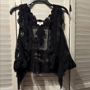 Umgee Black Lace Ruffle Vest.  Size M/L